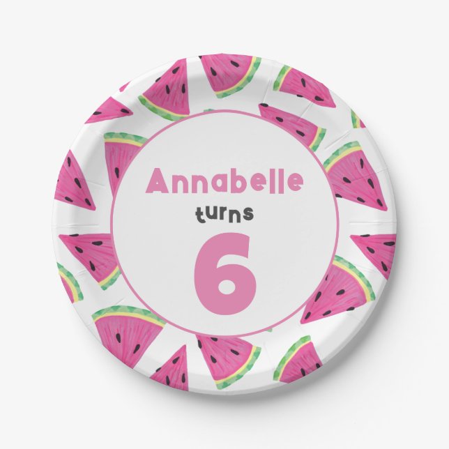 Assiettes En Carton Fête d'anniversaire aux pastèques pour filles (Devant)