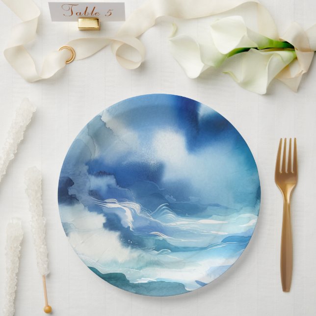 Assiettes En Carton Fête d'anniversaire aux vagues d'eau de l'océan à  (Mariage)