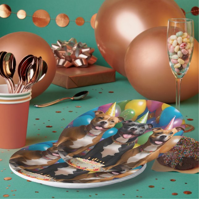 Assiettes En Carton Fête D'Anniversaire Avec Ballons Gâteau, (Multi)