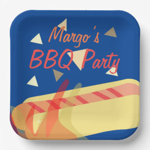Assiettes En Carton Fête d'anniversaire BBQ Hotdog Bleu