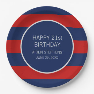 Assiettes En Carton Fête d'anniversaire bleu et rouge