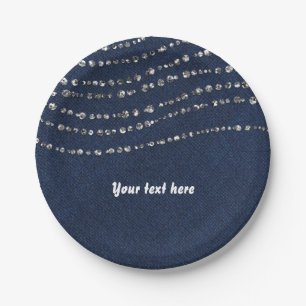Assiettes En Carton Fête d'anniversaire Blue Denim & Diamonds Sparkle 