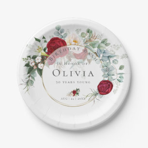 Assiettes En Carton Fête d'anniversaire Bouquet de pivoine rouge vib