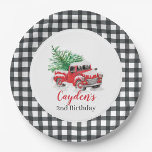 Assiettes En Carton Fête d'anniversaire camion rouge d'hiver