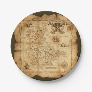 Assiettes En Carton Fête d'anniversaire carte au trésor pirate vintage