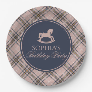 Assiettes En Carton Fête d'anniversaire Cheval à bascule Tartan à carr