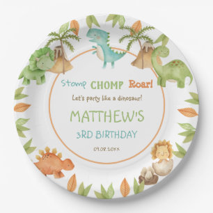 Assiettes En Carton Fête d'anniversaire Chic Watercolor Cute Dinosaur