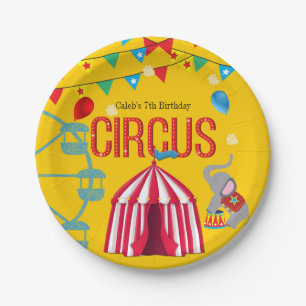 Assiettes En Carton Fête d'anniversaire cirque jaune coloré