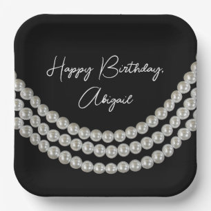 Assiettes En Carton Fête d'anniversaire Collier de perles blanches sur