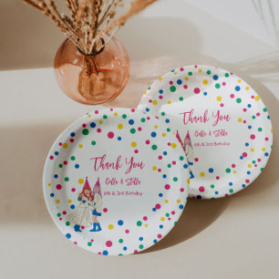 Assiettes En Carton Fête d'anniversaire conjointe des sœurs Pastel