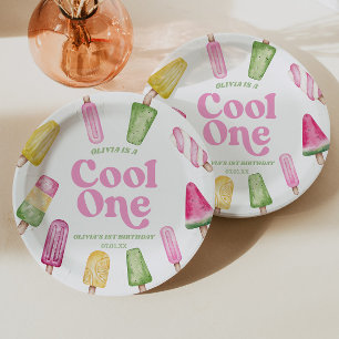Assiettes En Carton Fête d'anniversaire Cool One Pink Retro Popsicle 1