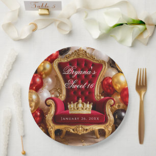 Assiettes En Carton Fête d'anniversaire Couronnée de Chaise Royale en 