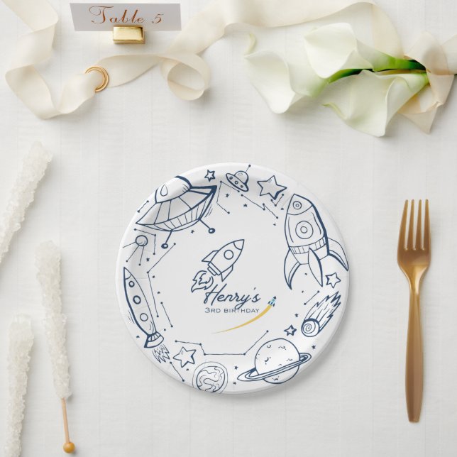 Assiettes En Carton fête d'anniversaire dans l'espace (Mariage)