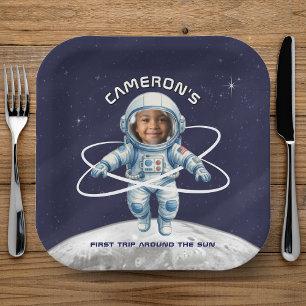 Assiettes En Carton Fête d'anniversaire d'astronaute 1er tour autour d