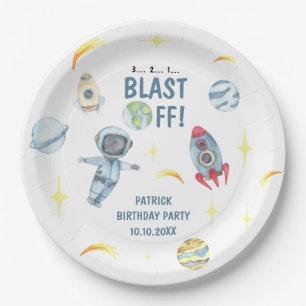 Assiettes En Carton Fête d'anniversaire d'astronaute dans l'espace 
