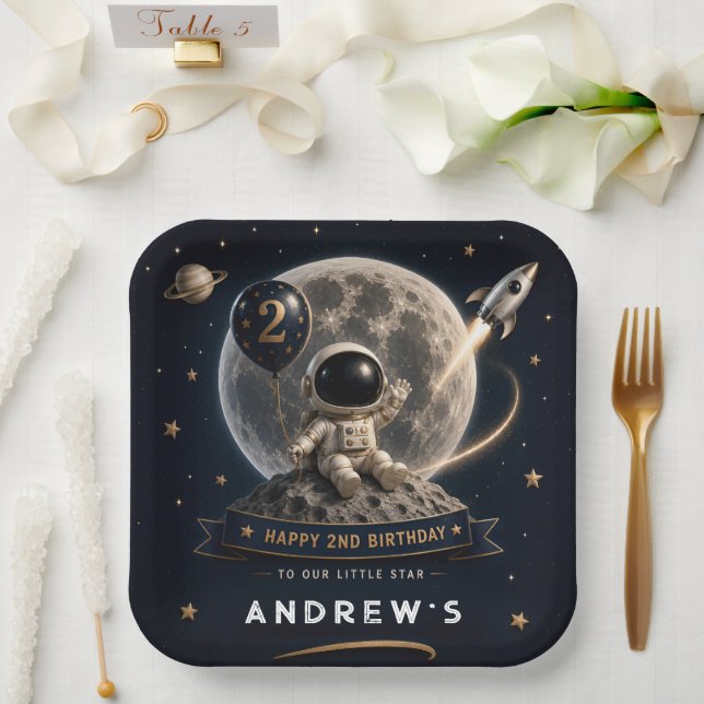 Assiettes En Carton Fête d'anniversaire d'astronaute spatial (Mariage)