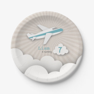 Assiettes En Carton Fête d'anniversaire d'avion - bleu