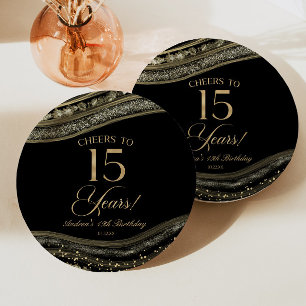 Assiettes En Carton Fête d'anniversaire de 15 ans élégante en agate no