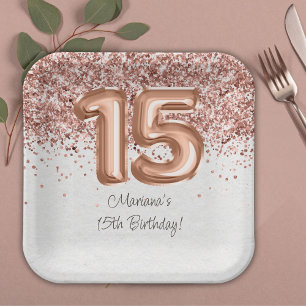 Assiettes En Carton Fête d'anniversaire de 15 ans Rose Gold