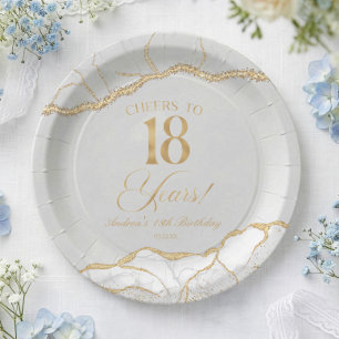 Assiettes En Carton Fête d'anniversaire de 18 ans en agate or blanc él