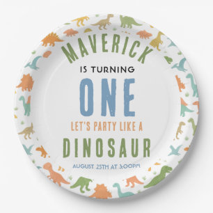Assiettes En Carton Fête d'anniversaire de 1 an de dinosaure Préhist