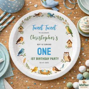 Assiettes En Carton Fête d'anniversaire de 1 an des oiseaux mignons -