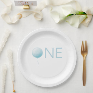 Assiettes En Carton Fête d'anniversaire de 1 an garçon ballon bleu dou