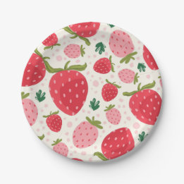 Assiettes En Carton Fête d'anniversaire de 1 an pour fille aux fraises