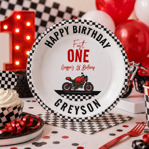 Assiettes En Carton Fête d'anniversaire de 1 an pour un garçon moto ra