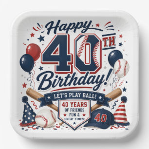 Assiettes En Carton Fête d'anniversaire de 40 ans de baseball 