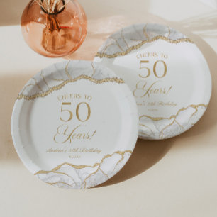 Assiettes En Carton Fête d'anniversaire de 50 ans élégante en agate et