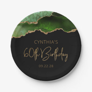 Assiettes En Carton Fête d'anniversaire de 60 ans Chic Agate Vert Chas