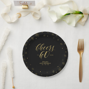 Assiettes En Carton Fête d'anniversaire de 60 ans Gold & Black Sparkle