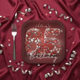 Assiettes En Carton Fête d'anniversaire de 65 ans avec des diamants ro