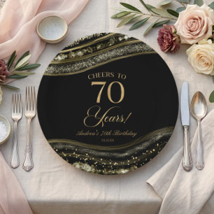 Assiettes En Carton Fête d'anniversaire de 70 ans élégante en agate no