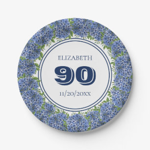 Assiettes En Carton Fête d'anniversaire de 90 ans aux Hortensias Bleus