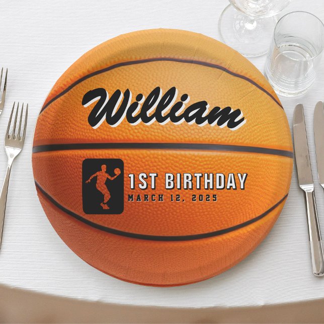Assiettes En Carton Fête d'anniversaire de basket-ball (Basketball Birthday Party Paper Plates
)