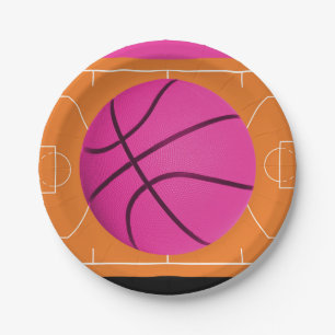 Assiettes En Carton Fête d'anniversaire de basketball Noir Rose & Oran