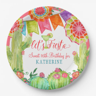 Assiettes En Carton Fête d'anniversaire de bonbon à rose de cactus de