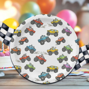 Assiettes En Carton Fête d'anniversaire de camions monstres amusants