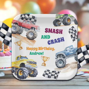 Assiettes En Carton Fête d'anniversaire de camions monstres amusants