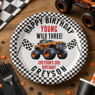 Assiettes En Carton Fête d'anniversaire de camions monstres pour enfan
