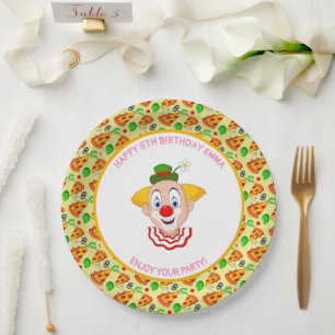 Assiettes En Carton Fête d'anniversaire de clown pizza personnalisée p