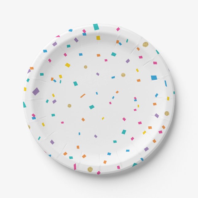 Assiettes En Carton Fête d'anniversaire de Confetti colorée (Devant)