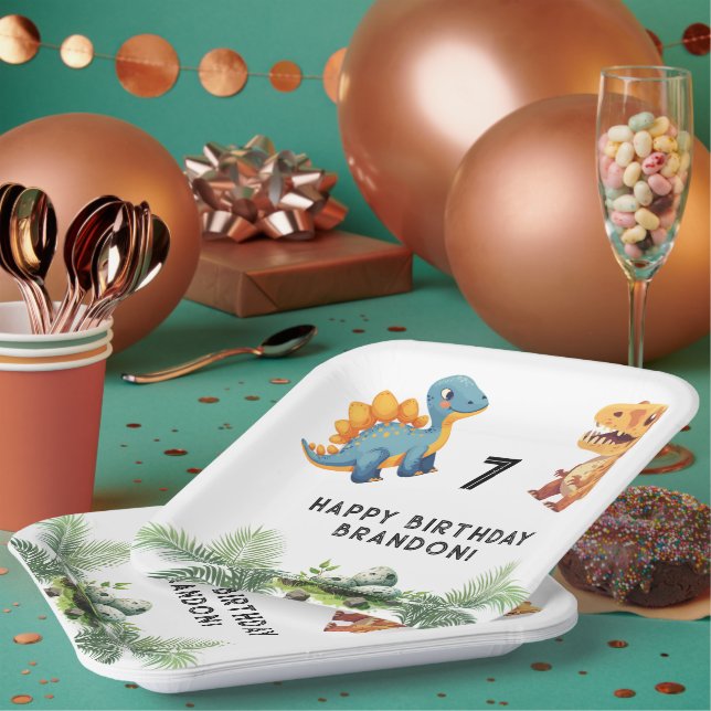 Assiettes En Carton Fête d'anniversaire de Dinasaur Kid (Multi)