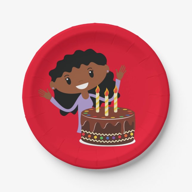 Assiettes En Carton Fête d'anniversaire de fille (afro-américaine) (Devant)