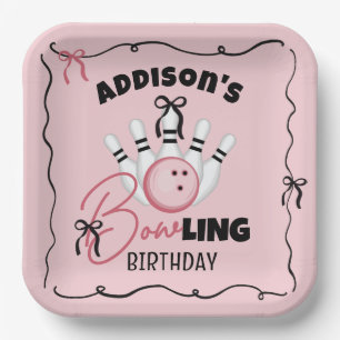 Assiettes En Carton Fête d'anniversaire de fille aux arcs BOWling rose