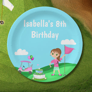 Assiettes En Carton Fête d'anniversaire de fille chibi au golf Par-Tee