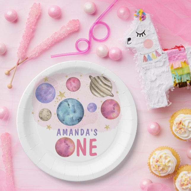 Assiettes En Carton Fête d'anniversaire de fille de l'espace Galaxy  (Fête)