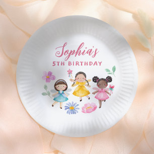 Assiettes En Carton Fête d'anniversaire de fille Jardin de Fées Fleur